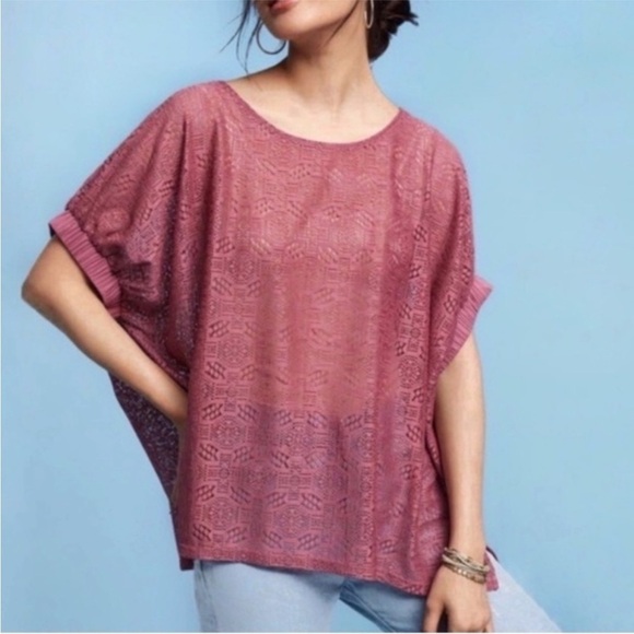 Anthropologie Tops - Anthropologie Akemi + Kin Oversized Sheer Lace Dolman Sleeve Top Mauve XS/S